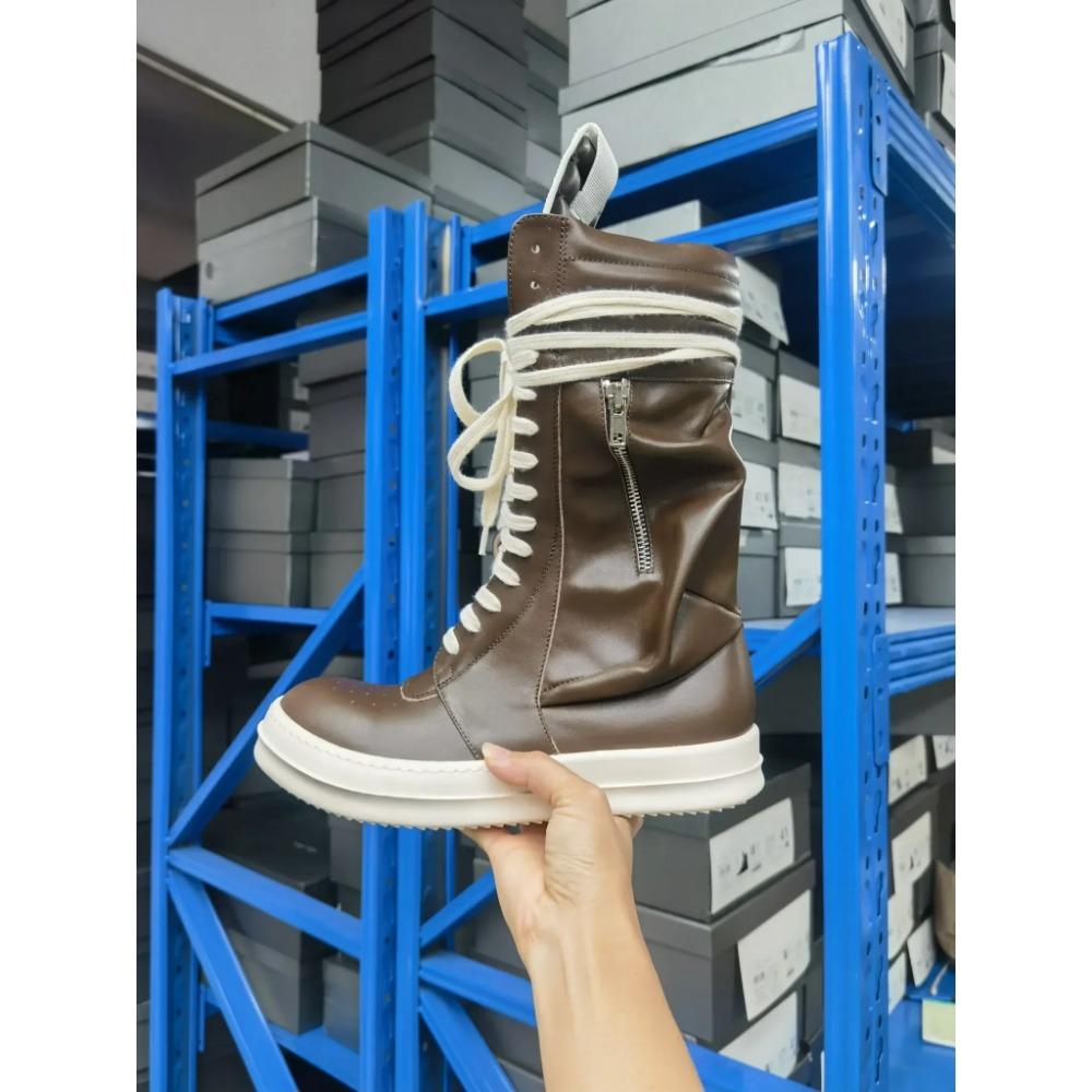 Рик Винтажные Высокие Ботинки Мужские Мотоциклетные Ботинки Высочайшего Качества Натуральная Кожа Бренд Молния Длинные Ботинки Женские Карманные Ботинки до Икры