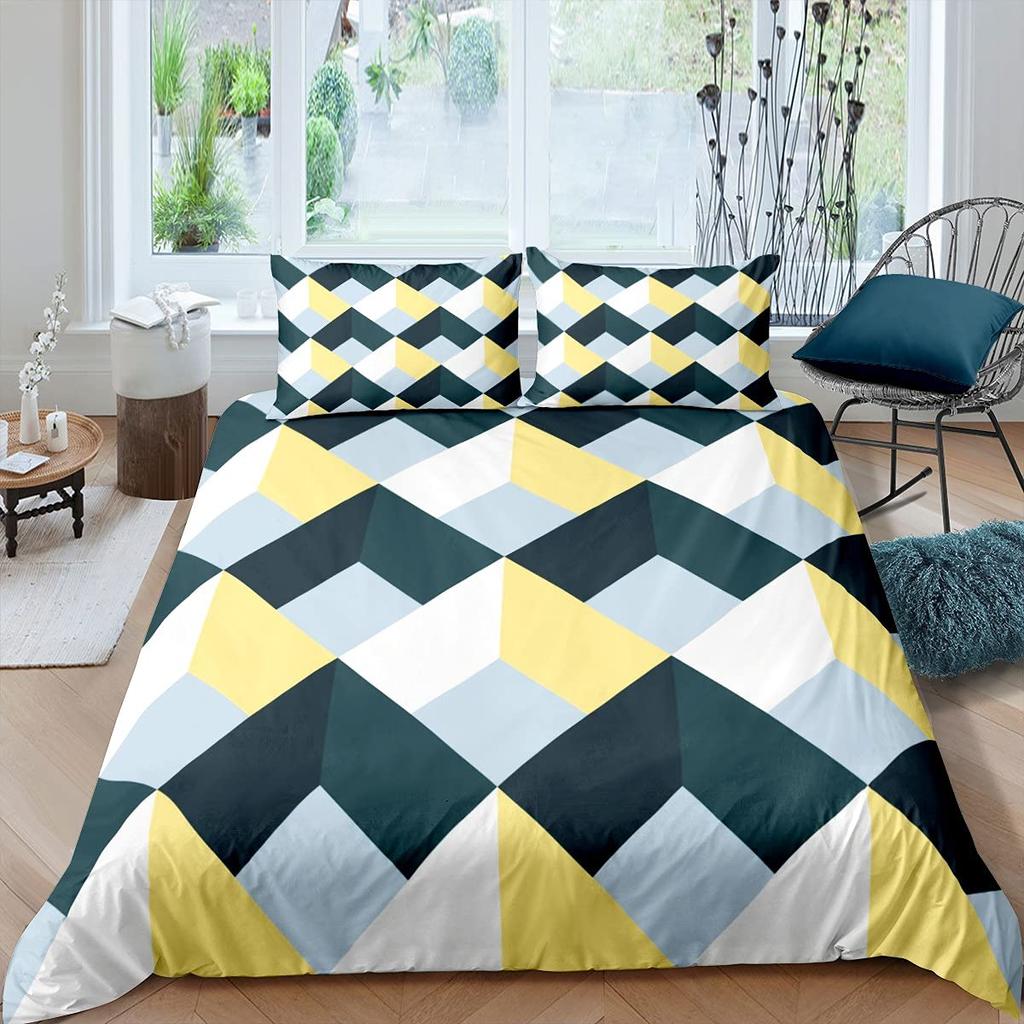 Комплект постельного белья с геометрическим рисунком, шестиугольный сотовый комплект постельного белья 3D для детей, мальчиков и девочек, 2/3 шт., комплект пододеяльников и наволочек