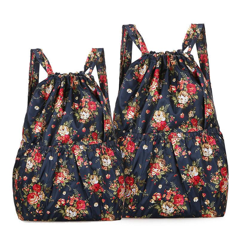 Drawstring Backpack Waterproof Lightweight Fitness Women's Drawstring Shopping Bag Folding Travel Sport Simple Backpack