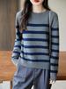 Autumn/Winter 2025 Women's Round Neck Striped Sweater - 100% Thickened Cotton Yarn Knit