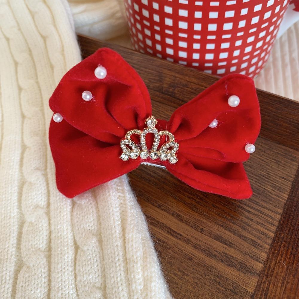 Crown Velvet Red Bow Hairpin Cloth Hanfu Hair Sticks All-match Ancient Style Hairpin  Children