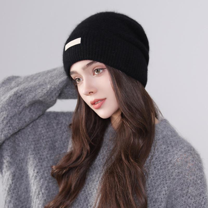 New Hat Women'S Winter Knitted Wool Hat Solid Color Versatile Warm Protection Wool Knitted Stacking Hat Cold Hat