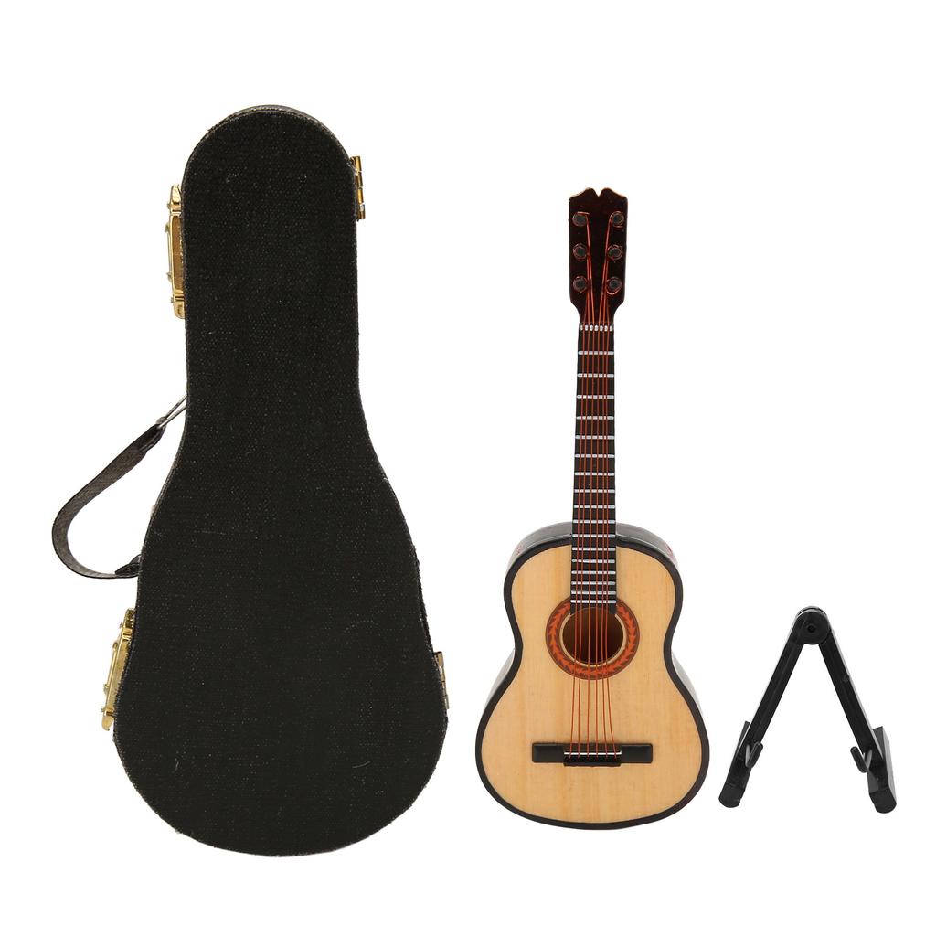Wooden Guitar Model Exquisite Polishing Miniature Guitar Ornament with Stand for Collection Display