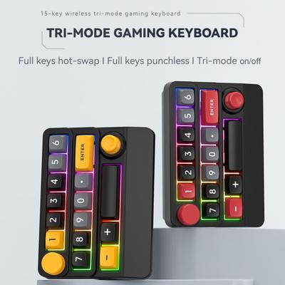 Мини-беспроводная клавиатура с 3 режимами, RGB-подсветкой, программируемыми макросами 15 клавиш, с возможностью горячей замены, для самостоятельной сборки, игровая механическая клавиатура для одной руки, аксессуары для ПК