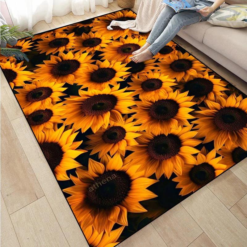 Sunflower Print Kitchen Mat Rug Set Doormat Carpet Non-Slip for Farmhouse Hallway Home Office Sink Laundry Room Floor Decor