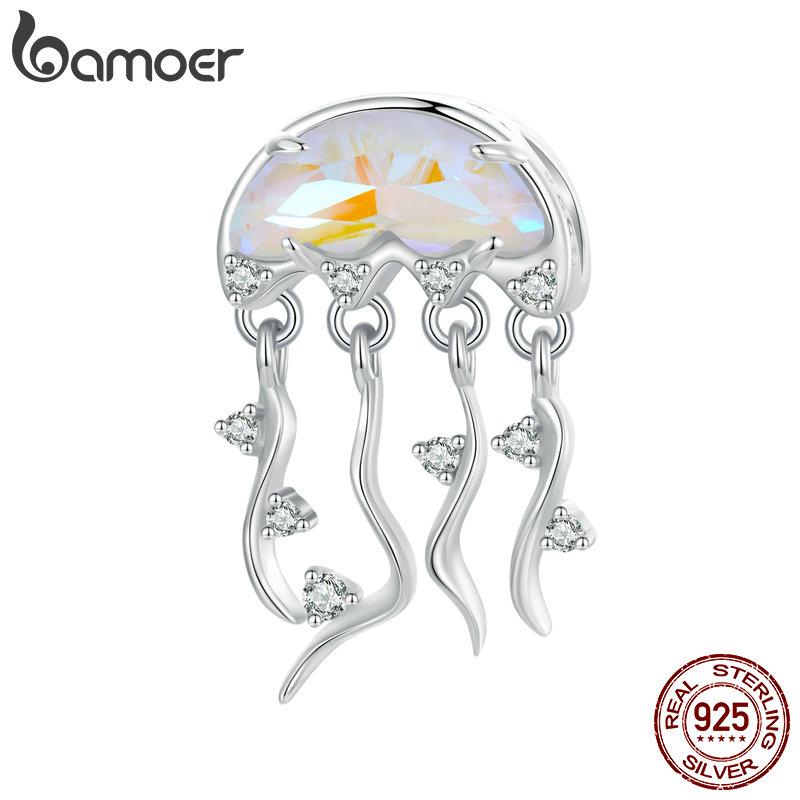 BAMOER Стерлингового Серебра 925 пробы Радуга Медуза Очарование Хвост Русалки Подвеска Мечта Океан Бусины Подходит DIY Браслет Ожерелье Ювелирные Изделия Сделать