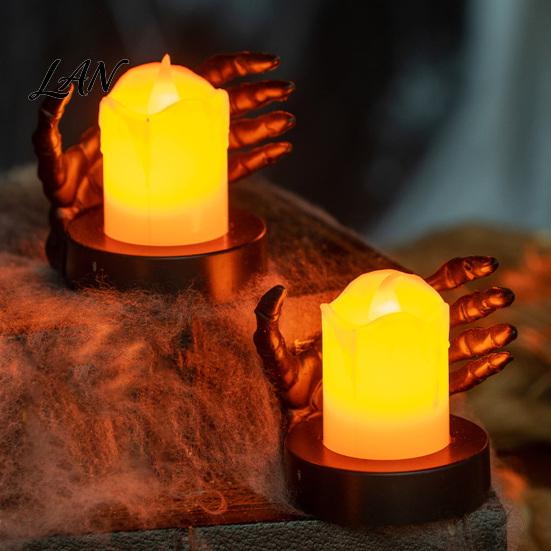 Halloween Party Prop Candle Light, LED Skeleton Hand Decoration with Flickering Decorative Horror Flame, Spooky Tabletop Decor for Haunted House