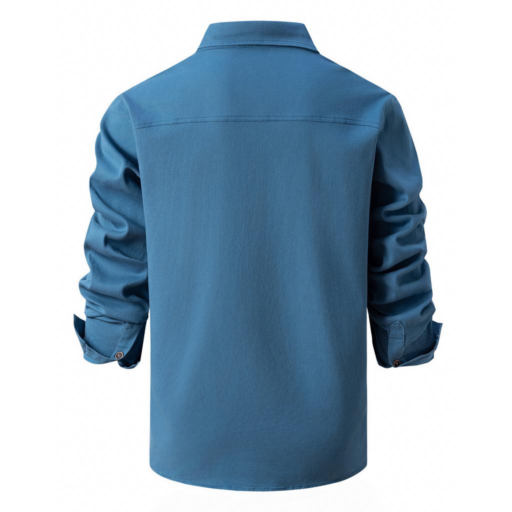 Camel Spring and Autumn New Embroidered European Size Shirt Men's Washed Elastic Pure Cotton Leisure Fashion Business Men's Long Sleeved Shirt