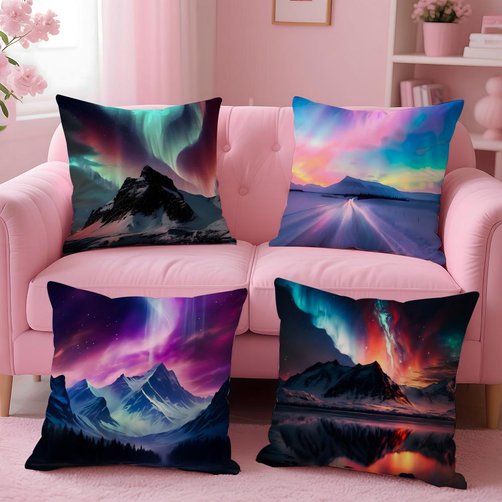 Dreamy And Beautiful Arctic Aurora Cushion Cover Pillow Case Soft Skin Friendly Fabric Concealed Zipper
