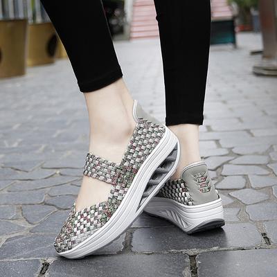 Женские летние пляжные сандалии с оплеткой, увеличивающие рост, женские сандалии без шнуровки на уличной платформе с толстой подошвой и закрытым носком