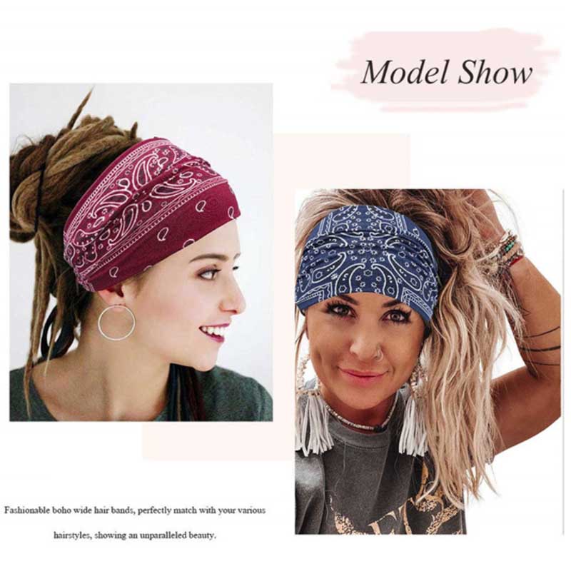 Новые винтажные эластичные повязки на голову с узлом, тюрбан, широкая повязка на голову для женщин и девочек, хлопковая мягкая бандана с цветочным принтом, аксессуары для волос в стиле бохо