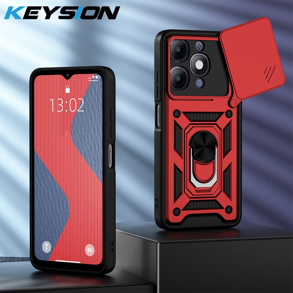KEYSION Ударопрочный бронированный чехол для Itel A90 4G Силикон+ПК Слайдер Кольцо-подставка для защиты объектива камеры Задняя крышка телефона для Itel A90