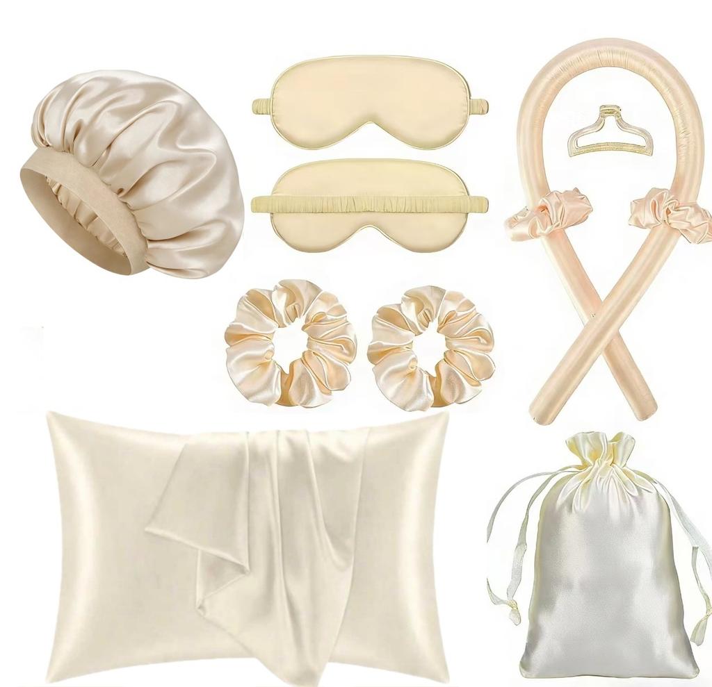 Lazy no-heat curling iron combination set, curling hair artifact, pillowcase, eye mask, nightcap, eye mask combination.