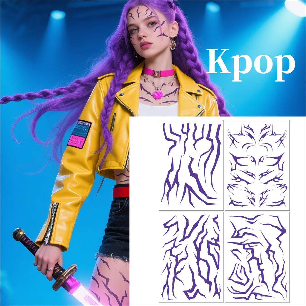 Идеальный 2025НОВЫЙ 4 ШТ. Huntrix Demo N Hunters K-Pop Devil Boys Jinu Rumi Тату Проп Тату Полоски для Тела Наклейки Косплей Хэллоуин Вечеринка