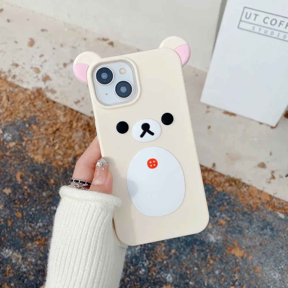 Модный милый 3D мультяшный медведь Мягкий силиконовый чехол-бампер для телефона для iPhone 11 12 13 14 15 16 Pro Max