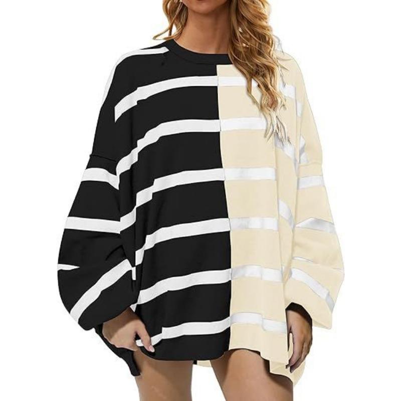 Popular Autumn Winter New Striped Knitted Long-sleeved Sweatshirt for Women