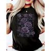 Teen Girl Clothes, With Purple Roses Pattern, Short Sleeved T-Shirt For Teenagers, Floral Printed T-Shirt, Breathable Fabric, Y2k Style.