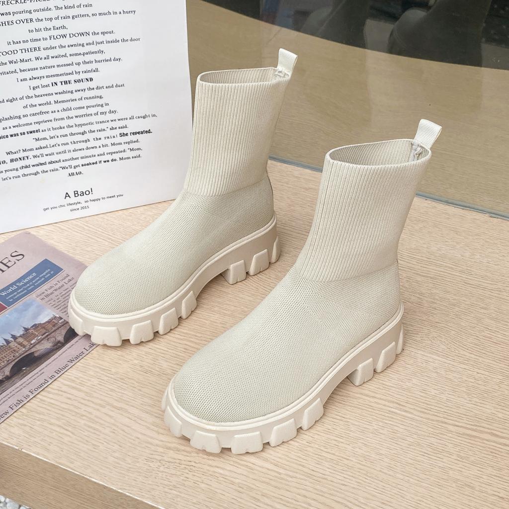 Женские сапоги без шнуровки, западные ботильоны, трикотажные женские осенние носки на платформе, сапоги для женщин, модные женские пинетки