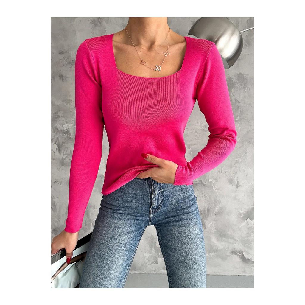 Женский трикотаж с квадратным воротником, сезонный свитер