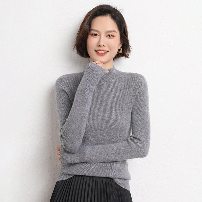 Autumn and Winter Semi High Neck Pullover Sweaters for Women Slim Fit Solid Casual Knitted Base Sweater Ladies Fashion Simple Elegant Knitwears 25061
