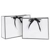 Gift Package Bag White Paper Shopping Bag With Black Ribbon Handle Square For Packaging Wedding Clothes Shoes Gift Box Handbag