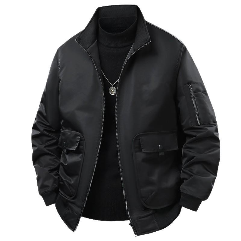 Mens Padded Cotton Jacket Stand Collar Nylon Casual Plus Size Winter Coat