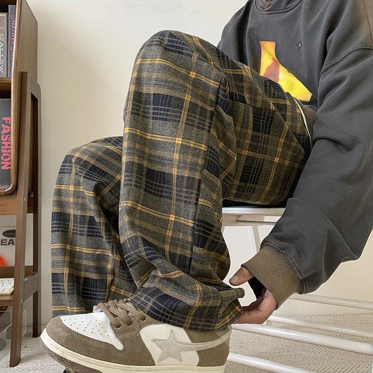 Women Men's Y2k Casual Plaid Pants Sweatpants Wide Leg Baggy Track Pants Vintage Korean Style Clothes Trousers Streetwear Men