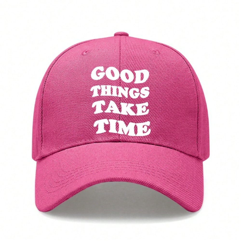 [Inspirational Baseball Cap] Good Things Take Time Print Polyester Adjustable Breathable Casual Outdoor Sports Baseball Hat For Men Women Daily Wear