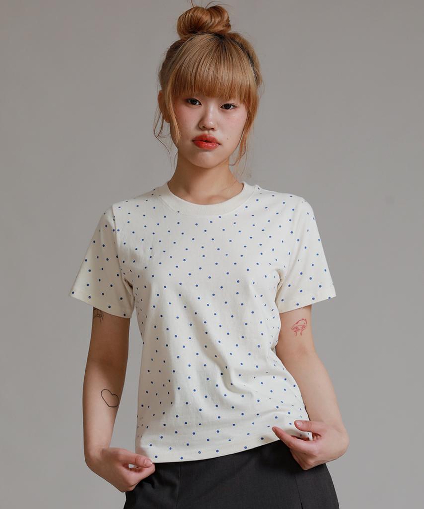 LIKE THE MOST Dot Point Regular Short Sleeve T-Shirt_Cream