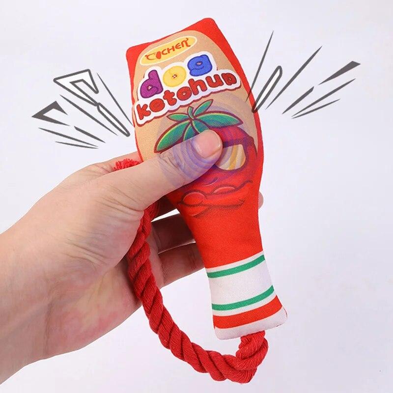 1 шт. забавная игрушка для собак в форме бутылки с джемом, хлопковая веревка, игрушки для домашних животных, устойчивые к укусам собак, скрипучие игрушки для жевания щенков, принадлежности для чистки зубов домашних животных