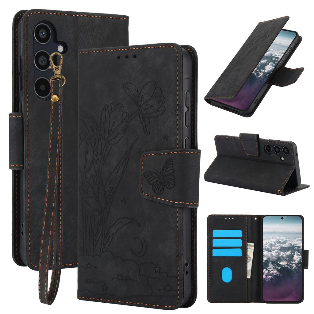 Leather Case for Samsung Galaxy A17 5G/A17 4G/A26 5G Flower Butterfly Wallet Phone Cover with Hand Strap