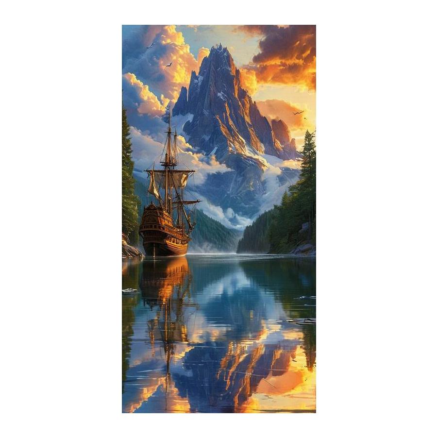 Diamond Mosaic Mountain Lake Sailboat Scenery Large Size Diy Diamond Painting Full Drill Jewelry Cross Stitch Kits Wall Decor