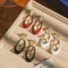 Wine Red Retro Geometric Oval Drop Earrings for Women