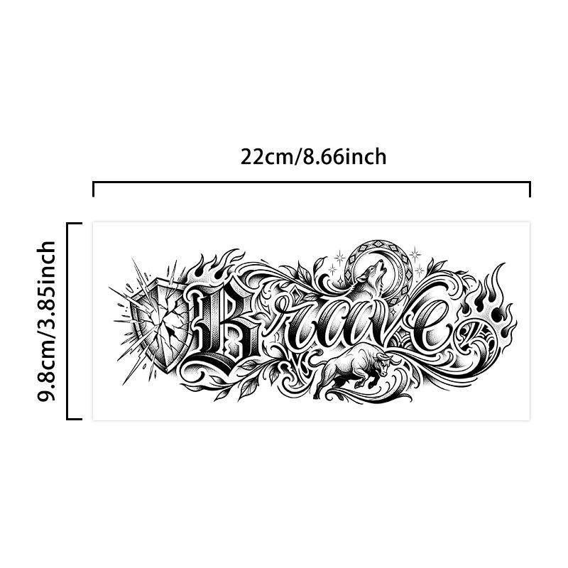 Brave Flower Herbal Tattoo Sticker: Flame, Shield, Wolf, Bull - Retro Street Chicano Style.