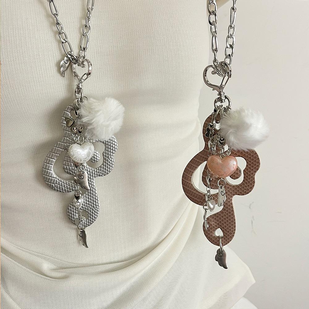 Jewelry Heart Pendant Necklace Y2K Furball Wing Chain Choker Musical Notes Necklace  Unisex