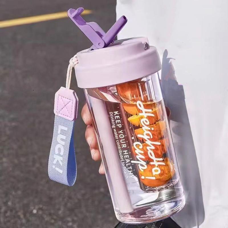 600Ml Water Cup Handy Cup Sports Water Bottle Food Grade Material Tea Partition Water Cup Female Straw Cup Summer Portable