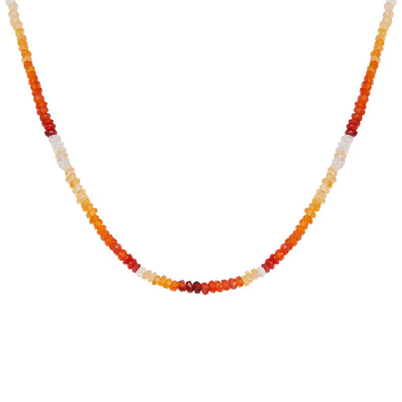 Natural Gemstone Fire Opal Colored Treasure Beaded Necklace Women'S Set S925 Sterling Silver Xiaohongshu Earrings Collarbone Chain