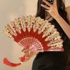 Chinese Style Folding Fan with Tassel Portable Summer Hand Held Fan Dance Performance Photo Props Party Costume Accessories Gift