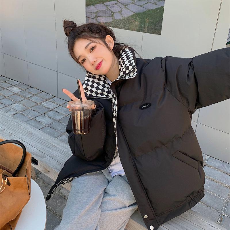 Утолщенная женская куртка с клетчатым воротником Женская зимняя свободная куртка