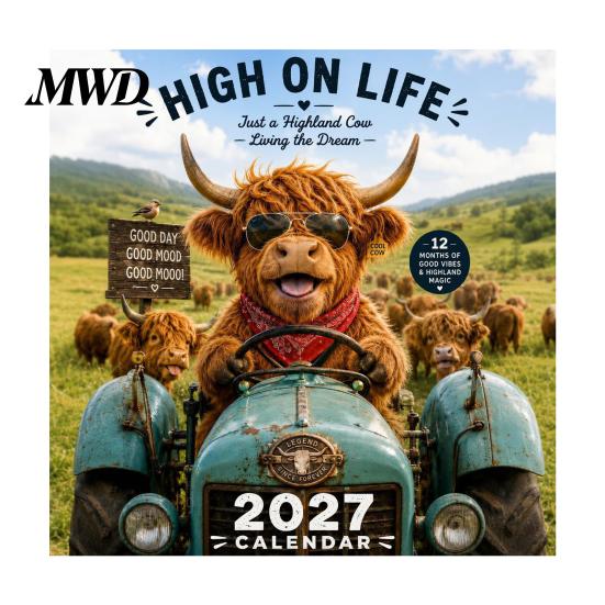 Office Wall Hanging Calendar 2027 Funny Highland Cow Calendar, Cute Farm Animal 12 Month Gift for Lovers Scottish Planner Rustic Home Decor Art Living