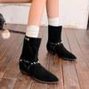 2024 Fashion Shoes for Women Sleeve Women's Boots Spring Autumn Pointed Toe Suede Solid Short Barrel Flat Boots Zapatos Mujer