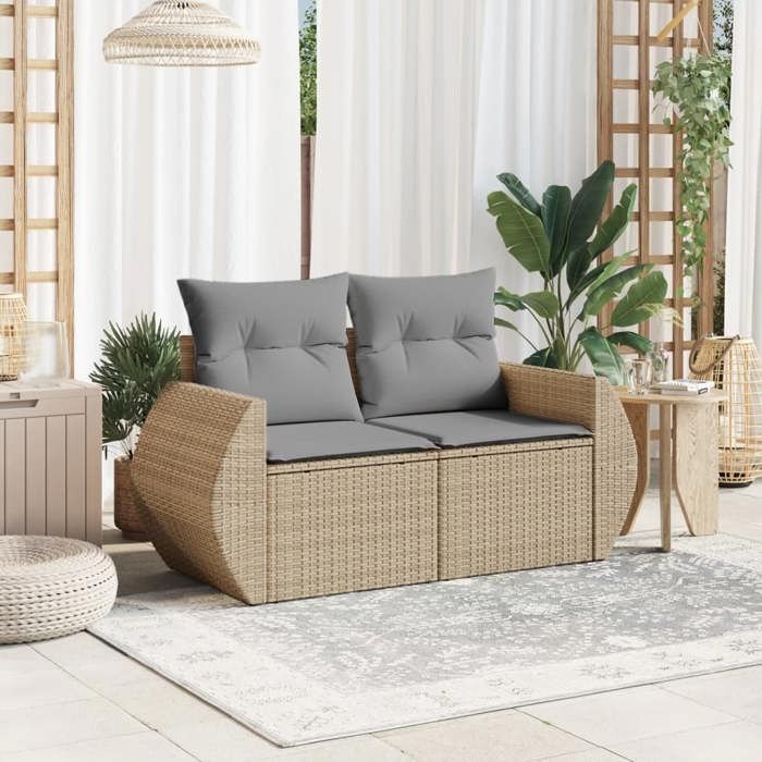 VidaXL Canapé de jardin avec coussins 2 places beige résine tressée 366095