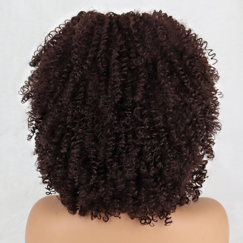 MISS WIG Короткий вьющийся парик из синтетического термостойкого волокна, черный, коричневый, с челкой, афро-градиентные парики для косплея