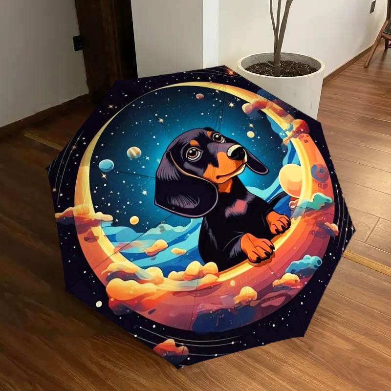 1pc Space Dachshund Adventure Umbrella with Plastic Handle,Suitable for All Seasons Home Travel Outdoor UmbrellaDD640