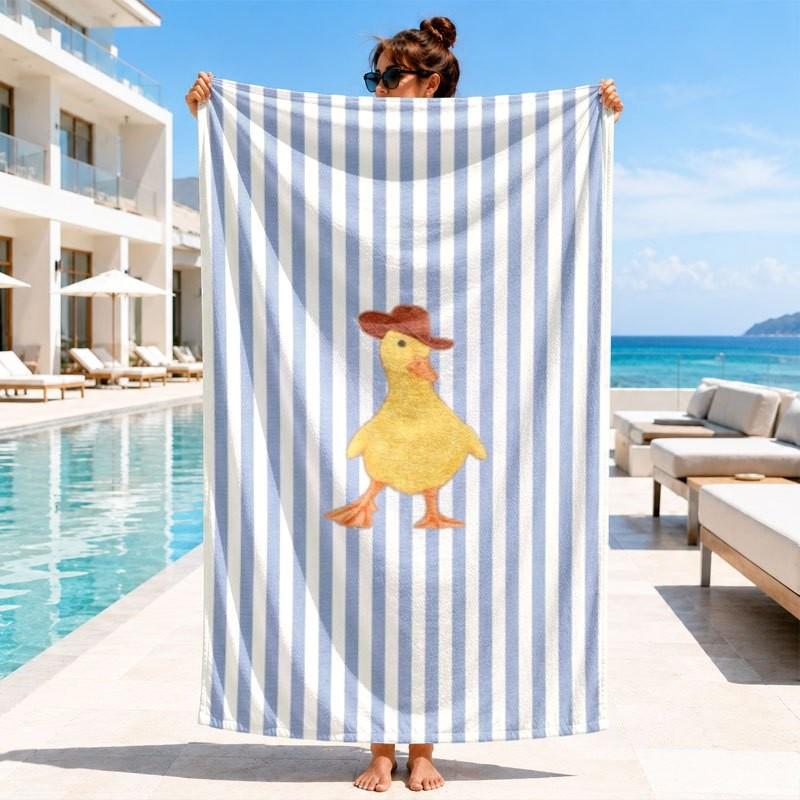 Italian Summer Doodle Style White Base La Dolce Vita Seafood Fruit Cocktail Hibiscus Line Drawing Print Quick Dry Beach Towel
