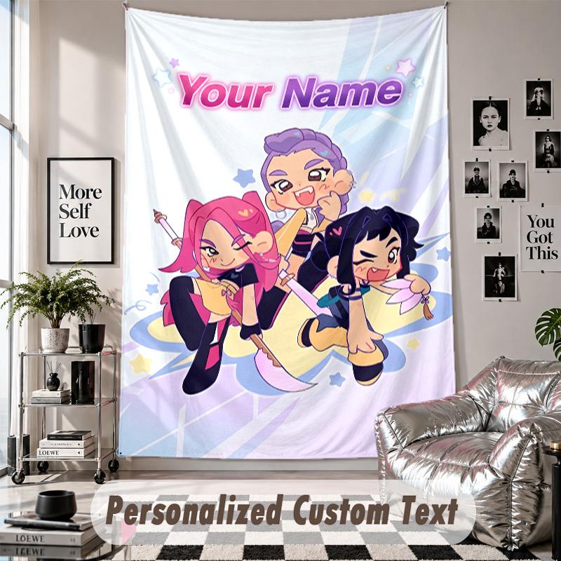 Custom Tapestry Wall Hanging, Kpop Demon Hunters Personalized Name Text Home Wall Decor
