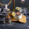 2/4/6Pcs Glass Coffee Cups with Bamboo Lids and Spoons Vintage Coffee Mugs Set 14 Oz Clear Embossed Glassware Tea Cups