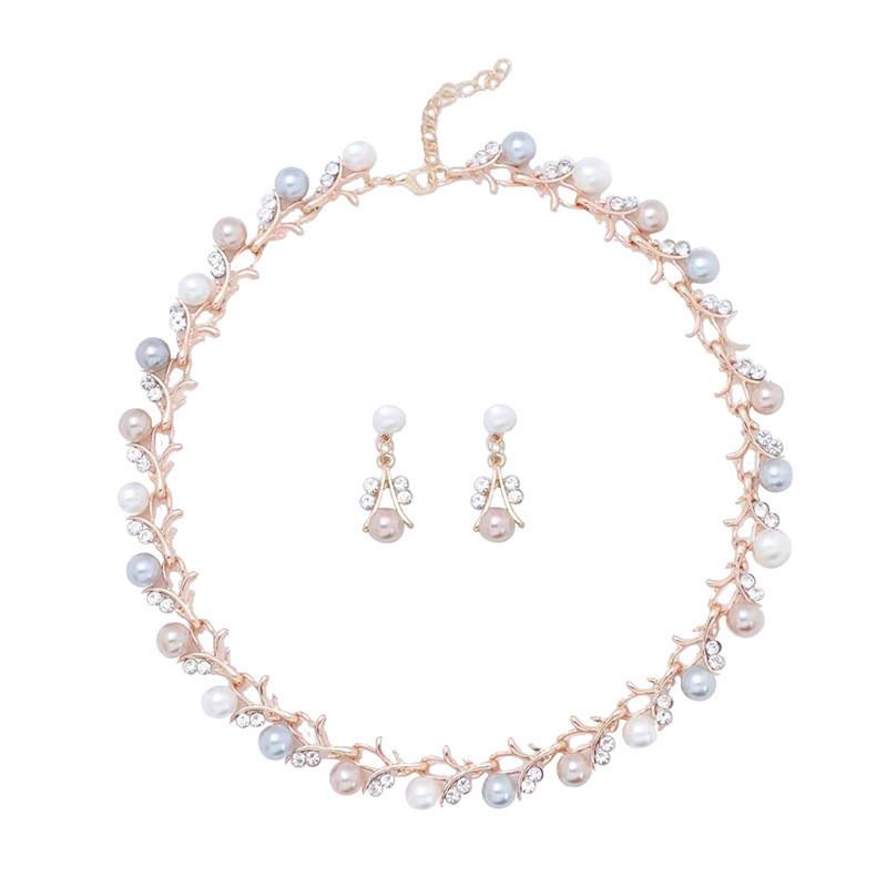 Vintage Artificial Pearl Necklace Earring Set With Alloy Pendants For Women