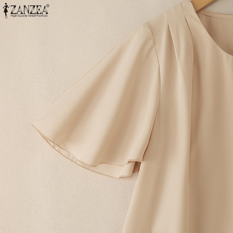 ZANZEA Women Summer Round Neck Solid Color Loose Half Sleeve Blouse