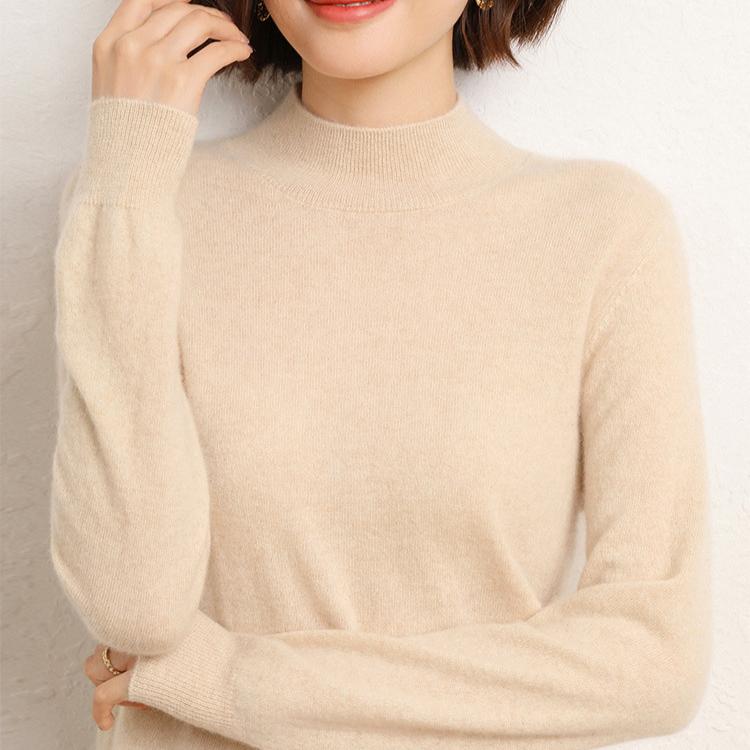 Свитер с высоким воротом, женская однотонная базовая рубашка, осенне-зимний интерьер, белый верх, универсальный свитер-пуловер, вязаный свитер с длинными рукавами